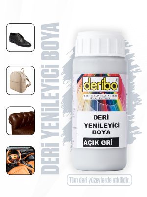 deribo Açık Gri Deri Eşya, Ayakkabı, Koltuk, Direksiyon, Çanta, Deri Yenileyici Boya. 100ml