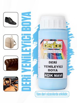 deribo Açık Mavi Deri Eşya, Ayakkabı, Koltuk, Direksiyon, Çanta, Deri Yenileyici Boya. 100ml