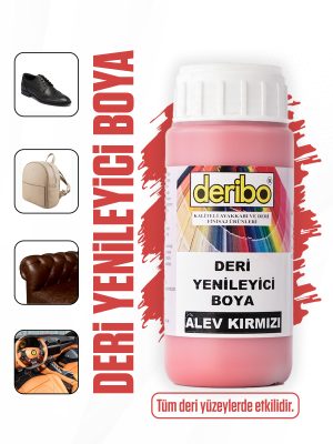 deribo Alev Kırmızı Deri Eşya, Ayakkabı, Koltuk, Direksiyon, Çanta, Deri Yenileyici Boya. 100ml