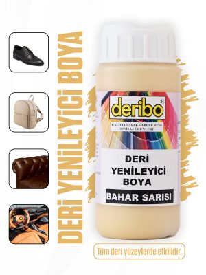deribo Bahar Sarısı Deri Eşya, Ayakkabı, Koltuk, Direksiyon, Çanta, Deri Yenileyici Boya. 100ml