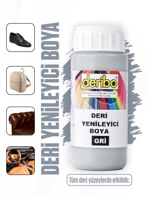 deribo Gri Deri Eşya, Ayakkabı, Koltuk, Direksiyon, Çanta, Deri Yenileyici Boya. 100ml