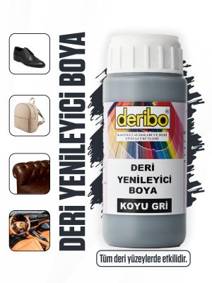 deribo Koyu Gri Deri Eşya, Ayakkabı, Koltuk, Direksiyon, Çanta, Deri Yenileyici Boya. 100ml