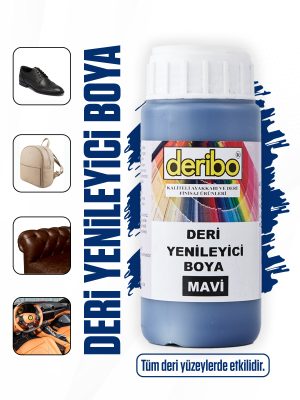 deribo Mavi Deri Eşya, Ayakkabı, Koltuk, Direksiyon, Çanta, Deri Yenileyici Boya. 100ml