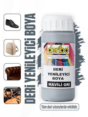 deribo Mavili Gri Deri Eşya, Ayakkabı, Koltuk, Direksiyon, Çanta, Deri Yenileyici Boya. 100ml