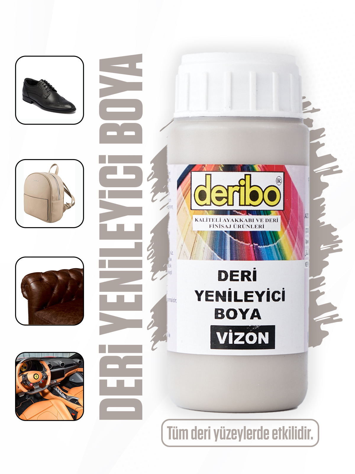 deribo Vizon Deri Eşya, Ayakkabı, Koltuk, Direksiyon, Çanta, Deri Yenileyici Boya. 100ml