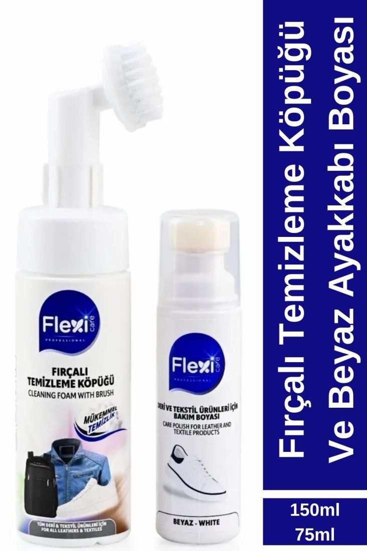 FlexiCare Fırçalı Spor, Deri Ve Kumaş Ayakkabı Temizleme Köpüğü 150ml + Beyaz Ayakkabı Boyası 75ml